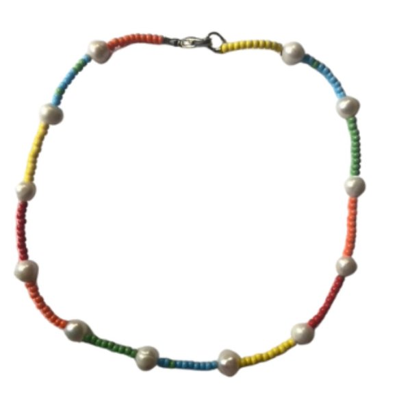 🍧🌈 Handcrafted Beaded And Real Pearl Choker/Necklace 🦋🎂 - Picture 1 of 4